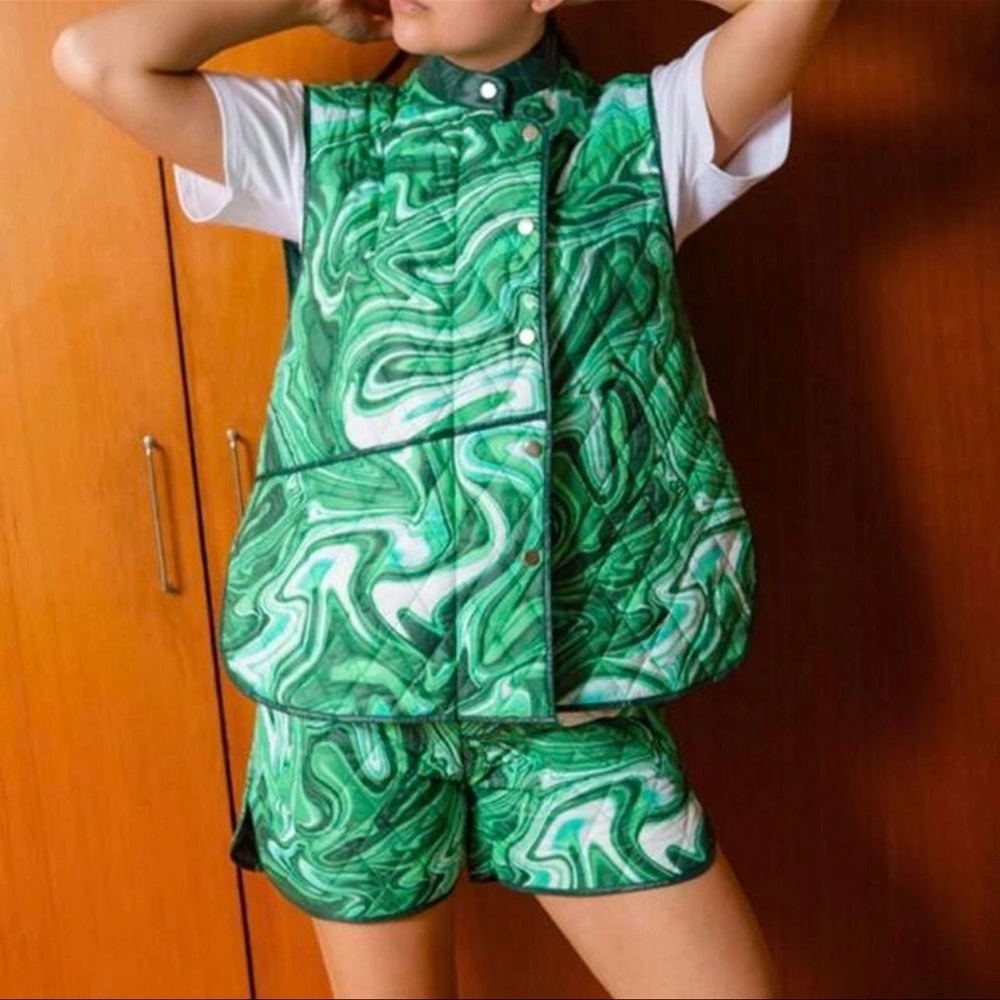 HOSBJERG Alice Victoria Marbled Quited Vest In Green Women's Size M